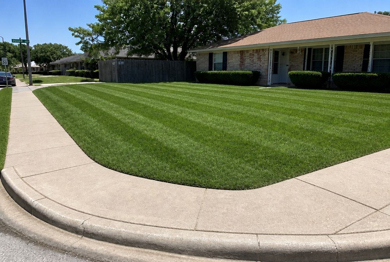 Corner lot, weeds to stripes, after