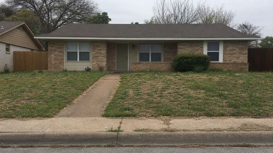 A patchy weedy lawn before treatment