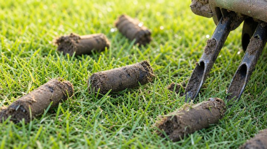 Core aerator crossing a lawn