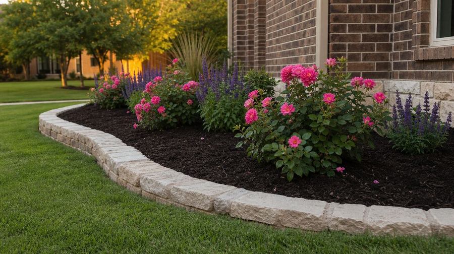 Fresh bed with stone edging and color